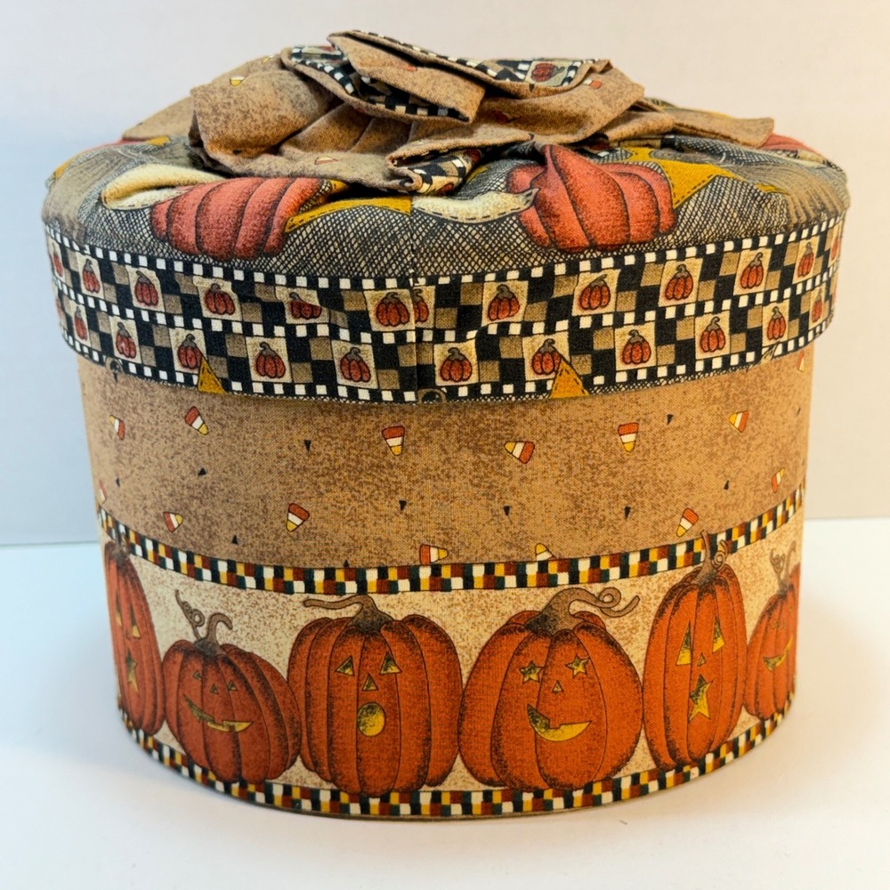 Halloween Fabric Oval Storage Box Brown Orange Pumpkin Decor Fall Farmhouse